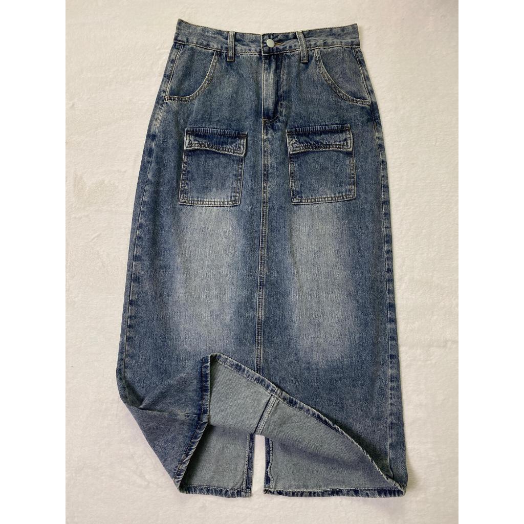 Korea Terbaru A-Line Rok panjang Jeans /Highwaist Rok panjang Jeans Wanita