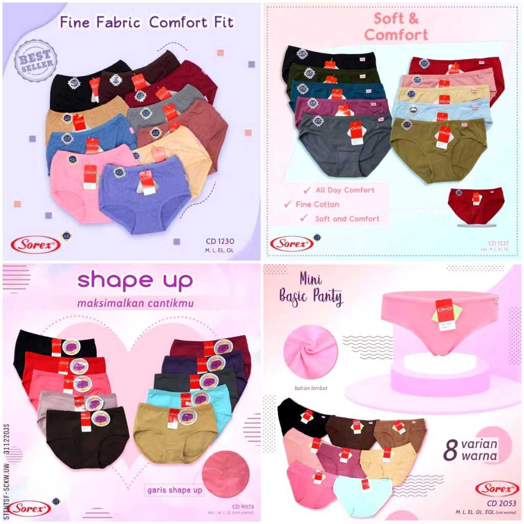 Celana Dalam Wanita Sorex Remaja Dewasa M L XL XXL XXXL JUMBO Sepinggul Polos Katun Rayon Nilon Supe