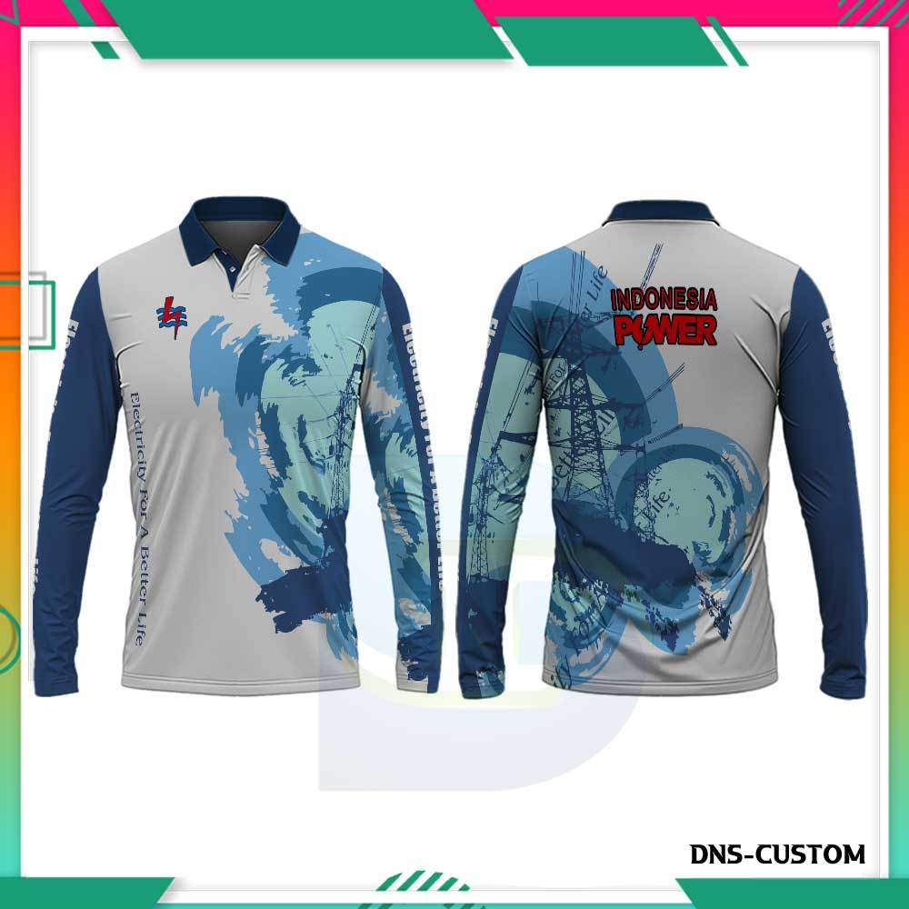 Atasan Kaos Baju PLN Listrik Pintar Custom New Jersey PLN Lengan Panjang Pria Fullprint