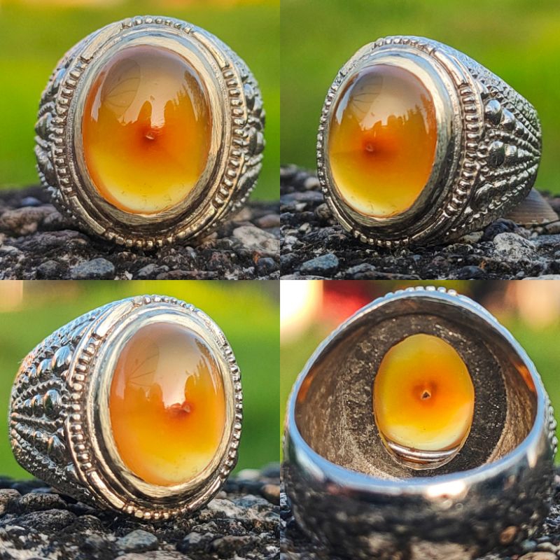 CINCIN BATU AKIK COMBONG RAMBUT NATURAL AGATE CHALCEDONY KODE 03190