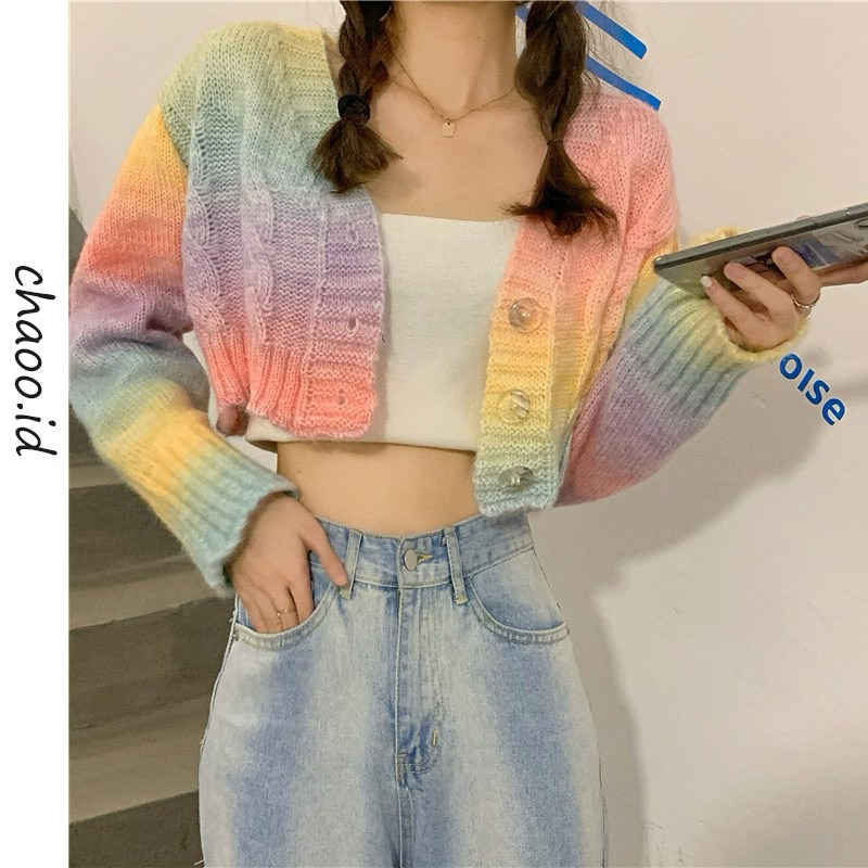 Jisoo Rainbow Crop Cardigan Preloved