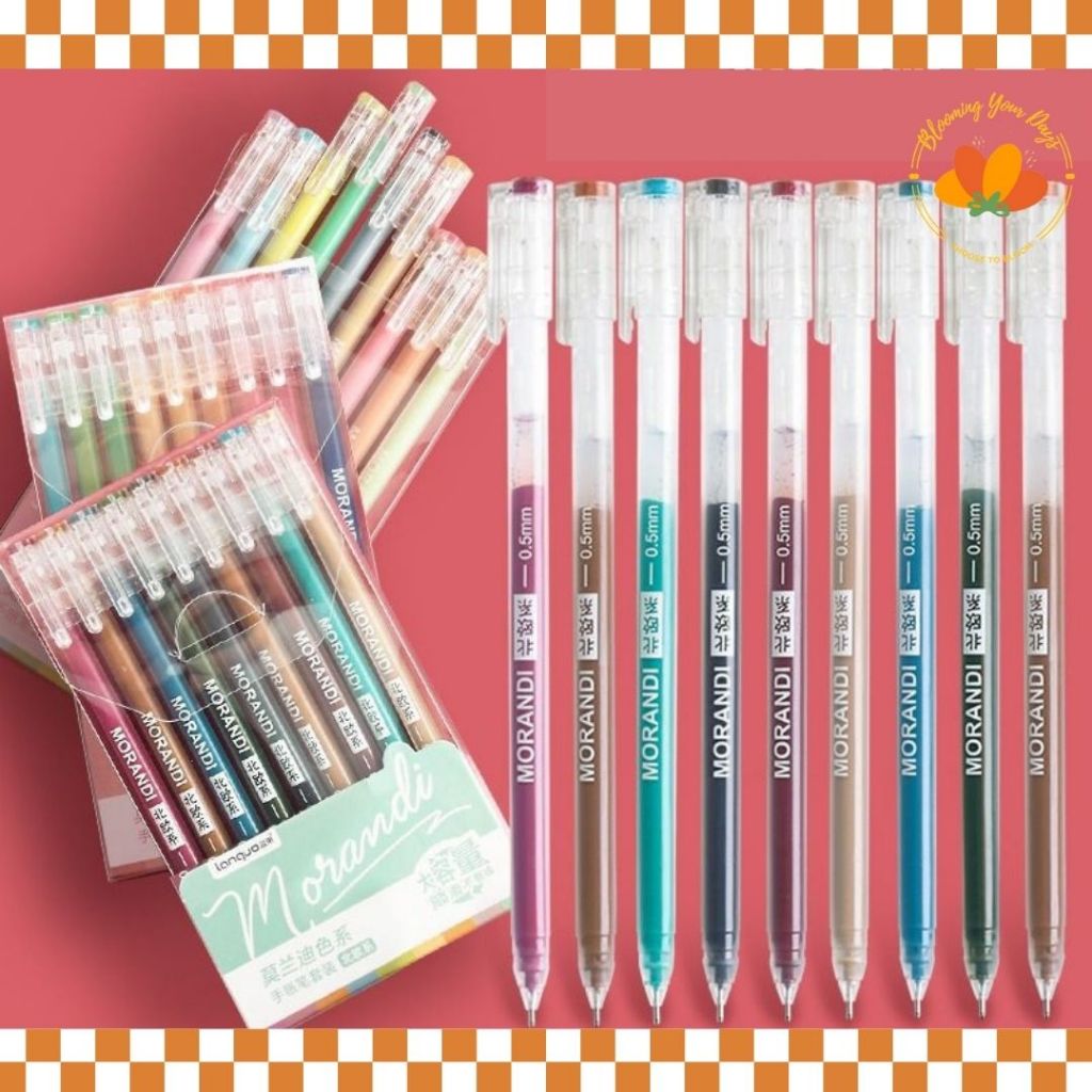 

mdn 9pcs Pastel Pen Gel Set Pulpen warna warni 0.5mm pena pulpen aesthetic morandi journal marker