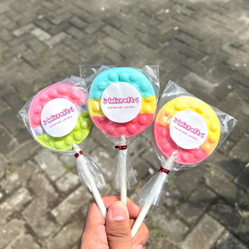 

Pop It Candy 6,5 cm Bulat isi 50 | Lolicraft Permen Lolipop Pop It Viral Bulat