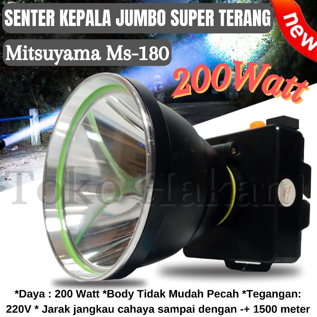 Senter Kepala Jumbo Mitsuyama Ms-180 LED 200 Watt Super Terang Tahan Hingga 16 Jam / Senter Kepala 2