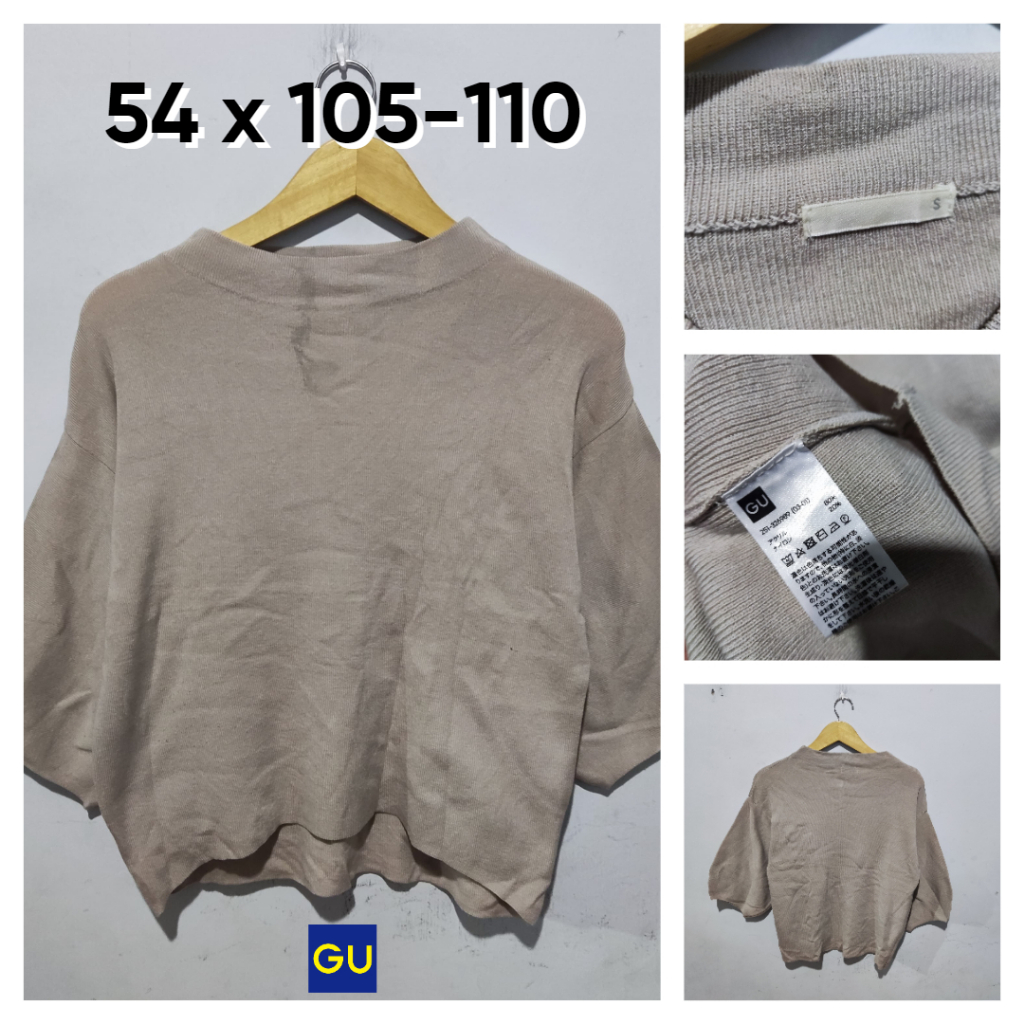 Sweater GU by Uniqlo Coksu Coklat Susu Size S fit M Wanita Atasan Knit Outer Lengan Bal0n BC913