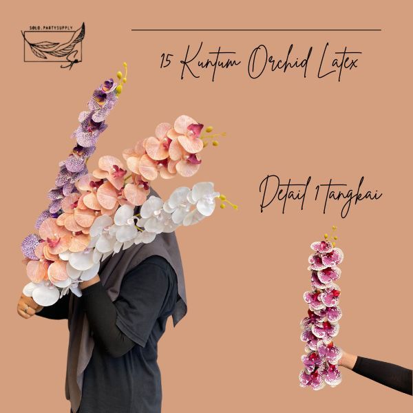 (QC) TERLARIS IMPORT 15 KUNTUM ORCHID LATEX Bunga Buatan Anggrek latex Oncidium Phalaenopsis Orchid 