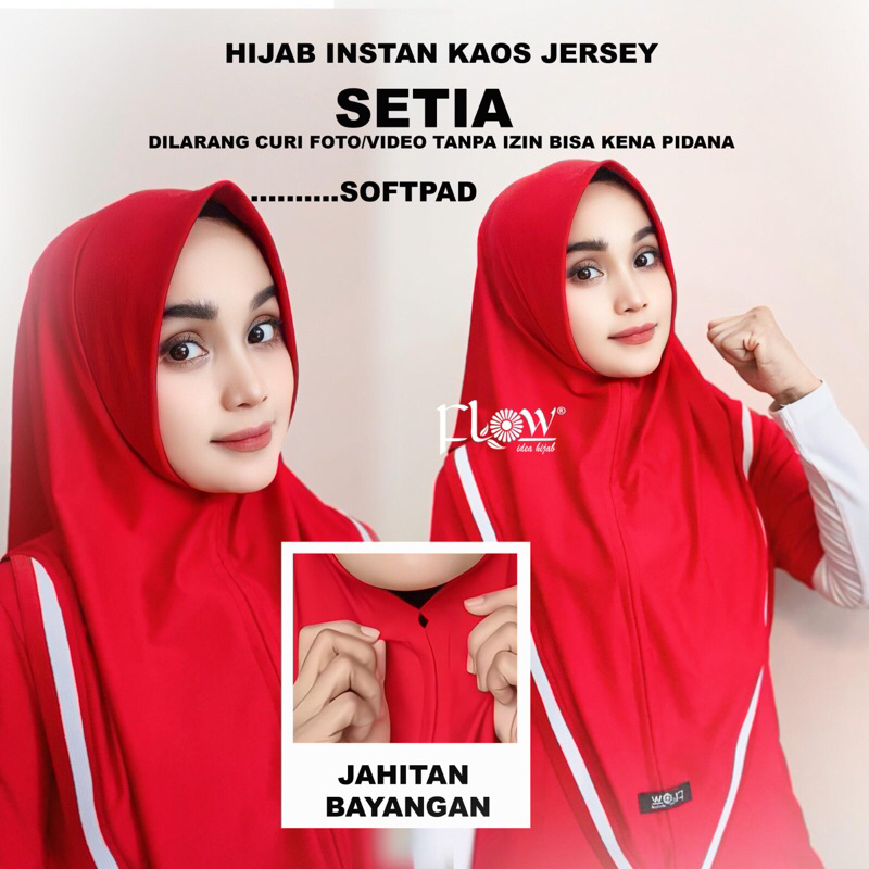 FLOW IDEA HIJAB BERGO INSTAN SPECIAL MERAH PUTIH KAOS JERSEY SETIA