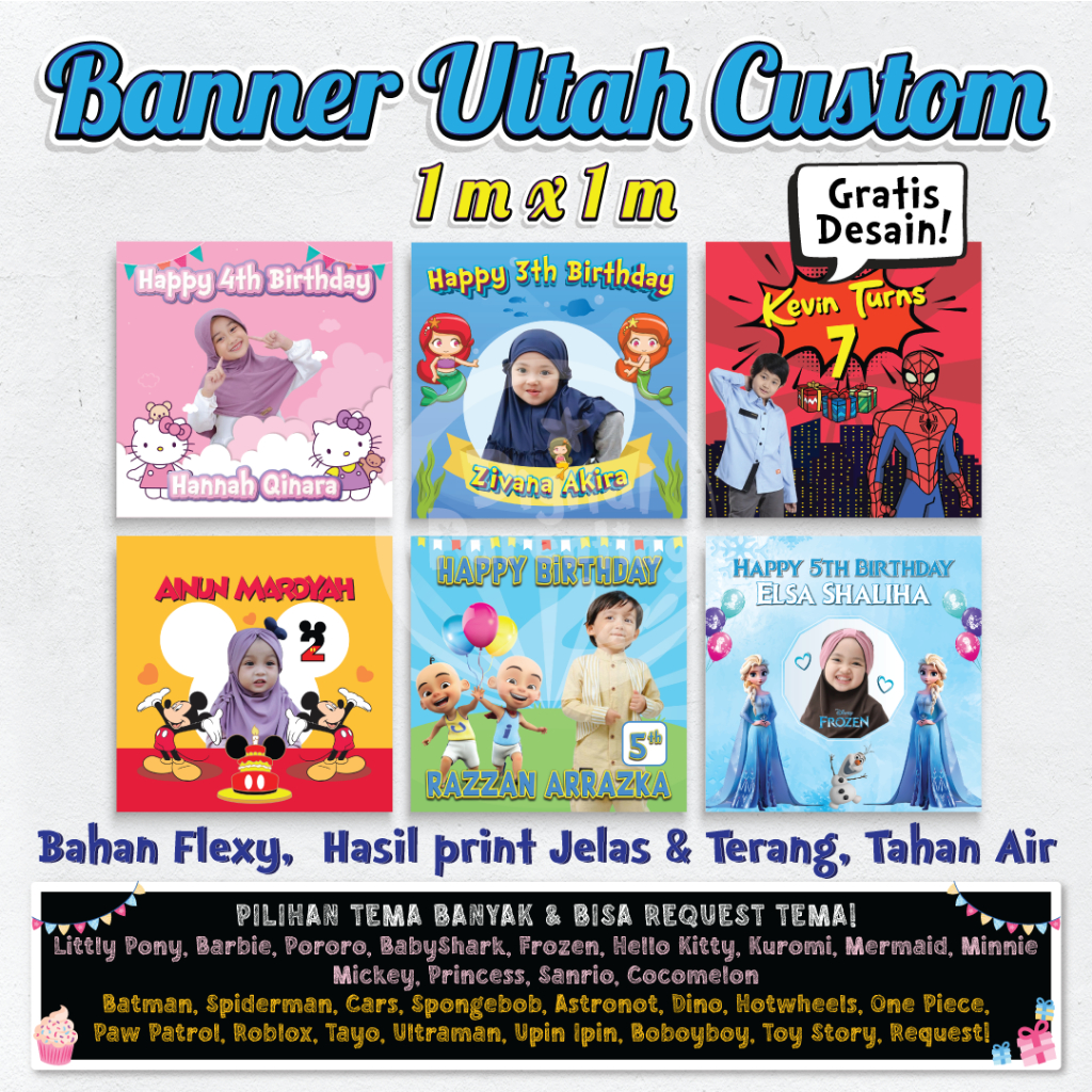 Banner Happy Birthday / Spanduk Ultah / Backdrop Ulang tahun Custom anak Laki-Laki dan Perempuan