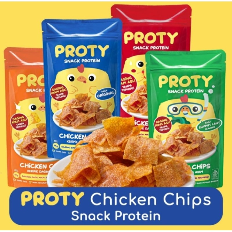 

Proty Chicken Chips Cemilan Keripik Daging Ayam Camilan Anak Sehat 18gr