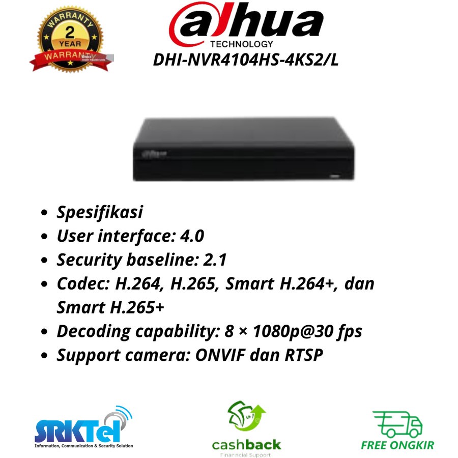 NVR DAHUA 4CH DHI-NVR4104HS-4KS2/L - NVR
