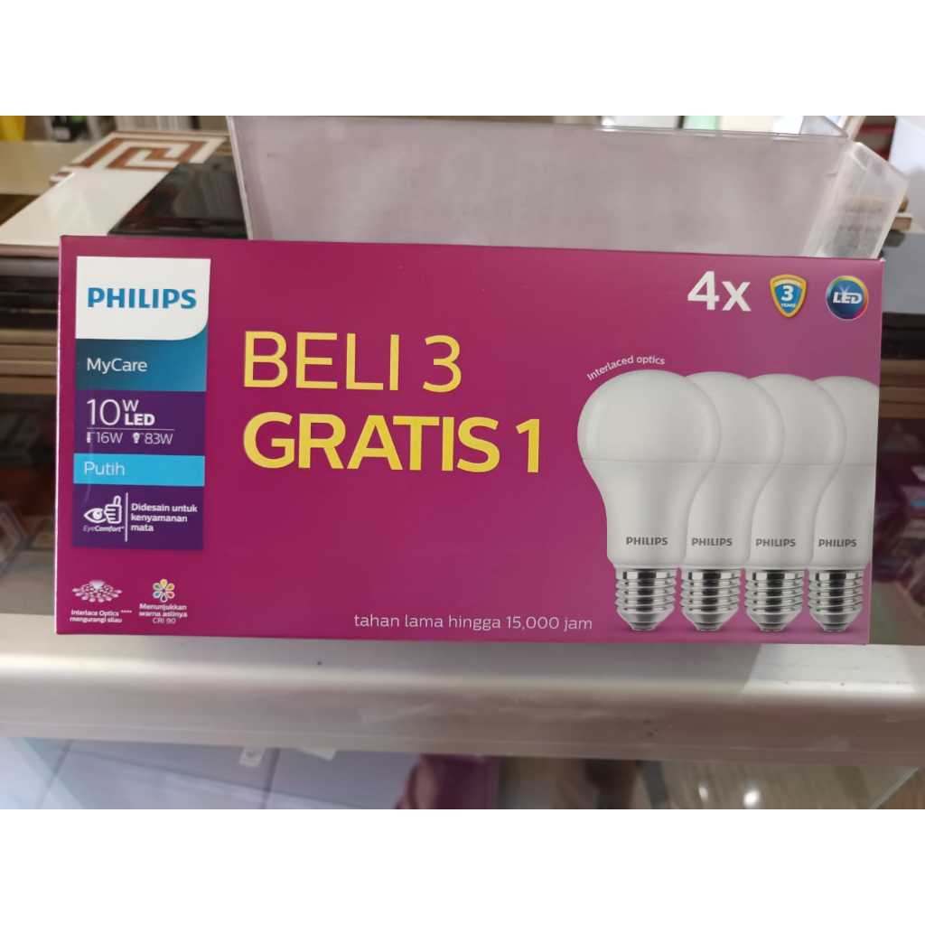 Philip Lampu  LED 10W paket 3 gratis 1 (Putih) - PAKET HEMAT Lampu LED Philips MyCare Beli 3 GRATIS 