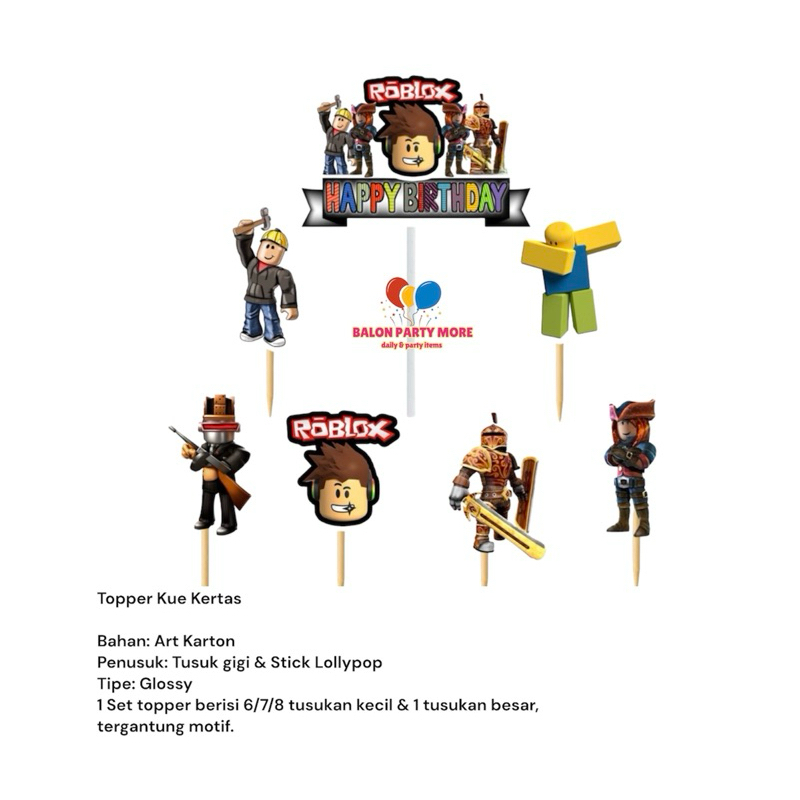 (SET ROBLOX) TOPPER BAHAN ART PAPER KERTAS HIASAN BUKET/ CAKE TOPPER KUE ULANG TAHUN / TUSUKAN KUE V