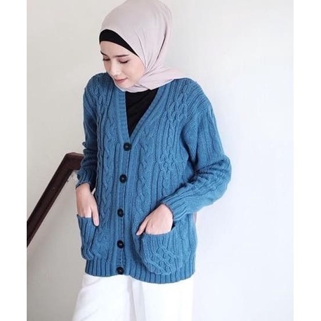 CABLE CARDY kardigan rajut kepang jumbo wanita panjang cardigan kancing oversize tebal terbaru impor
