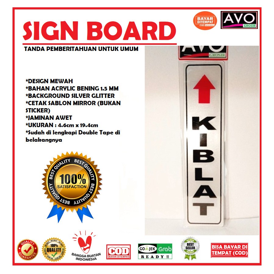 sign label sticker board acrylic signage tempel KIBLAT arah shalat