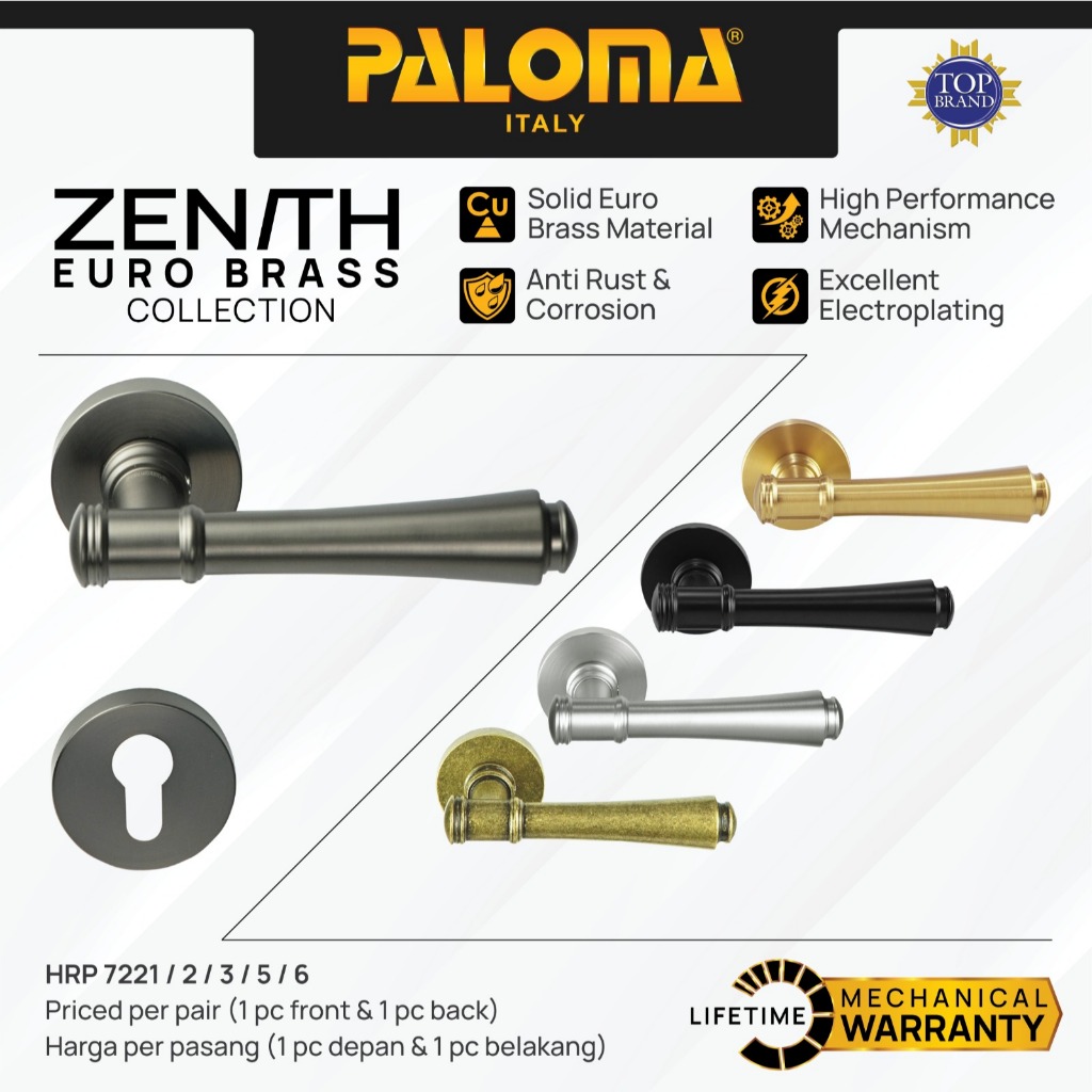 PALOMA Gagang Pintu Door Handle Roses Lever Euro Brass Kuningan Zenith Leuven Emas Gold Hitam Black 