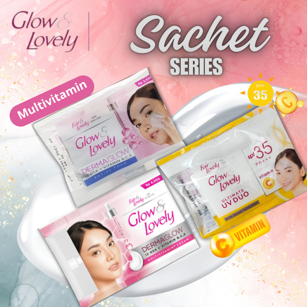 Glow & Lovely Sachet Series | Derma Glow Cream & Face Wash | Sunsscreen UV Duo |  Fair & Lovely