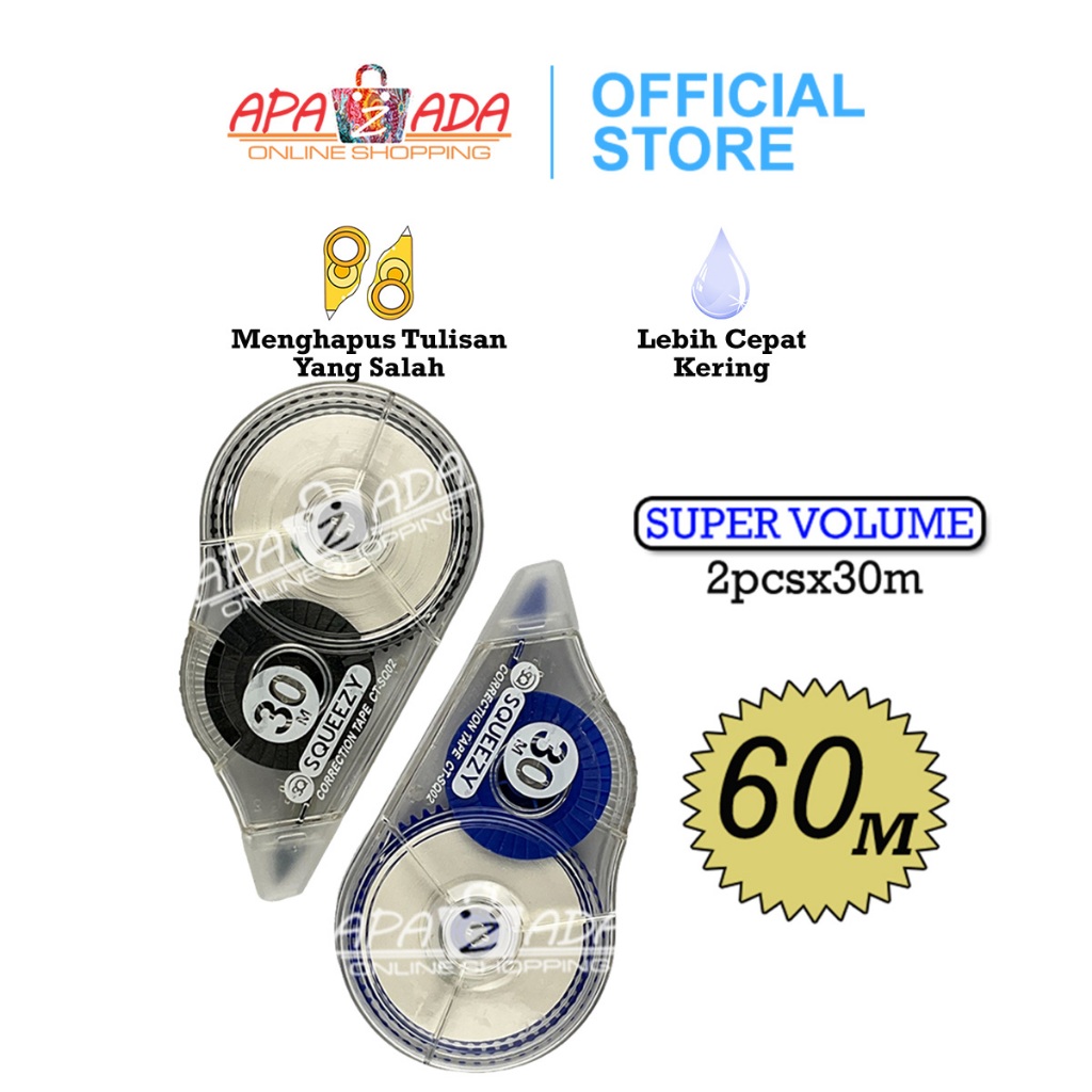 

AT Apazada - Correction Tape 30M isi 2 / Tip Ex Kertas / Tip X Correction Pen CT-SQ02