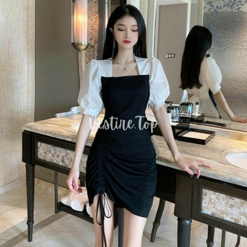 NICHI | Baju Sabrina | Dress Sabrina Full Karet | Dress Wanita korea | Dress Pesta | Dress Jumbo | D