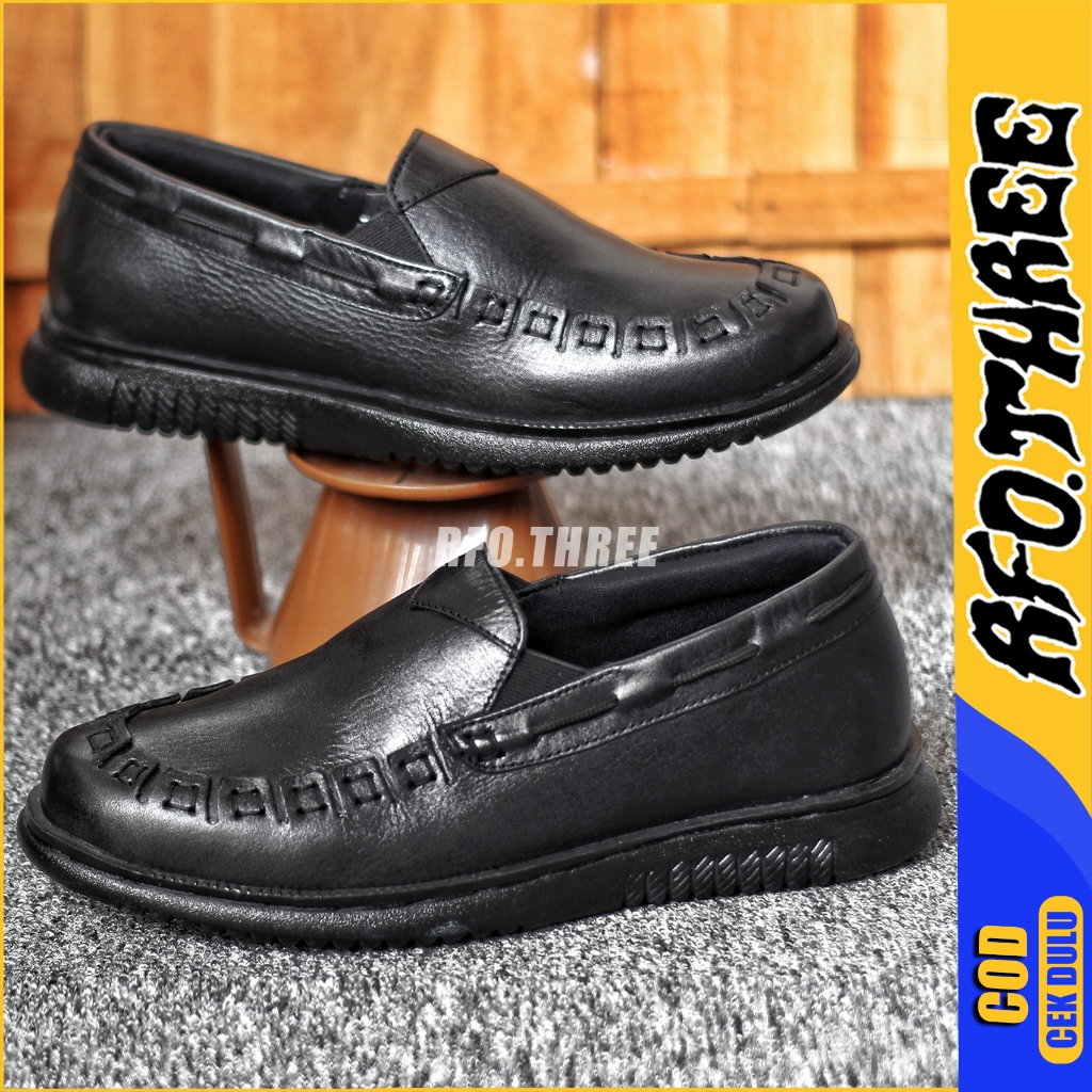 RFOTHREE Rubi - Sepatu Pantofel Formal Pria Kulit Asli Hitam
