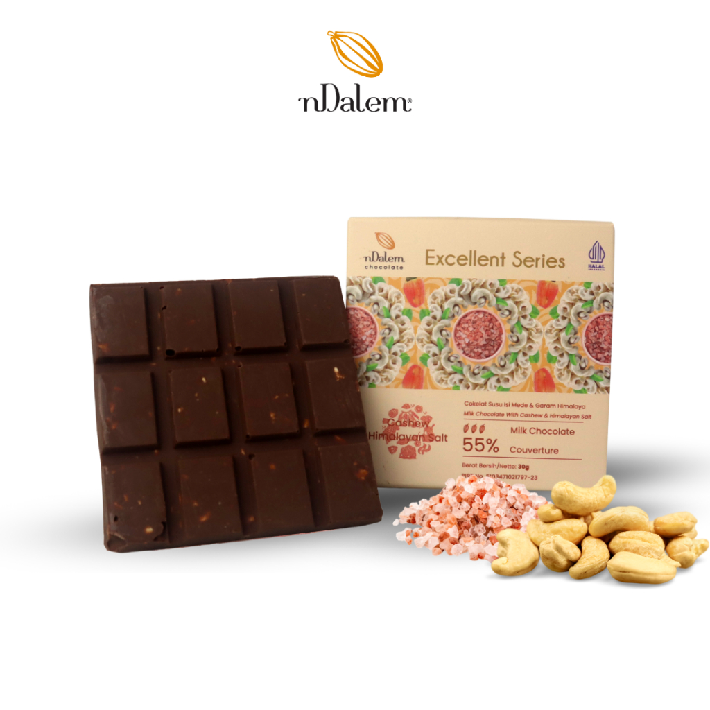 

Cokelat nDalem Milk Chocolate Cashew Himalayan Salt | Coklat Susu Mede Garam Himalaya Original 30gr