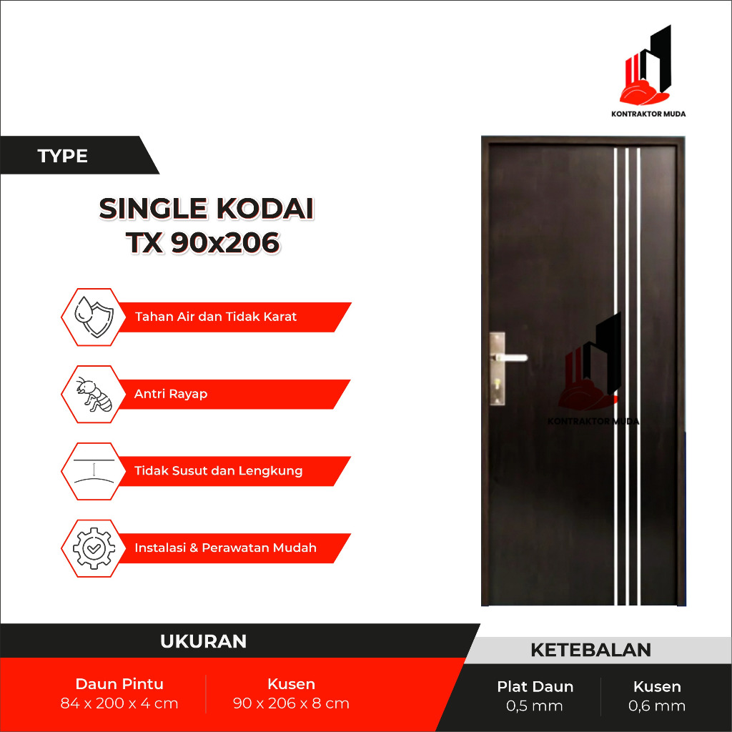 TB KONTRAKTOR MUDA - (KODAI TX) Pintu Baja Single satu set Lengkap Berkualitas / Pintu Utama / Kamar