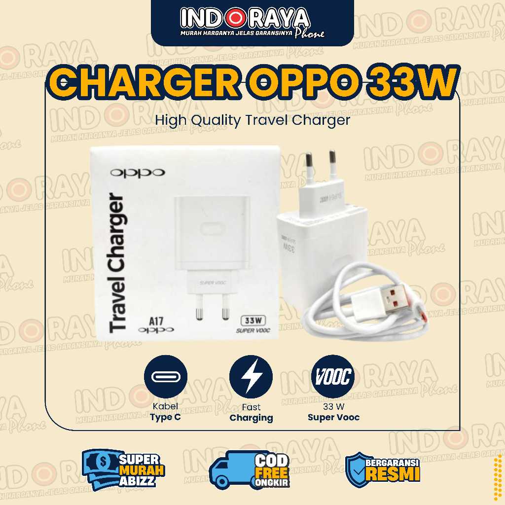 Charger Oppo 33W Super VOOC Fast Charging A17 33 Watt Travel Cas HP | Original