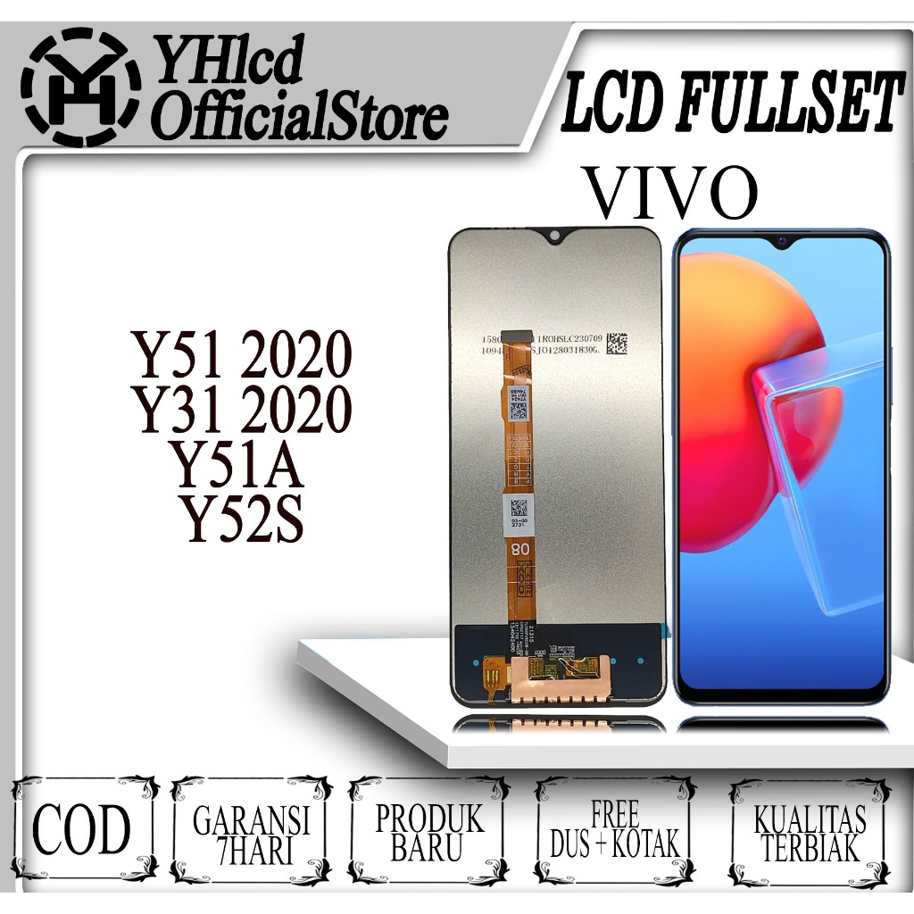 LCD Touchscreen untuk VIVO Y51/Y31 2020  Y56/Y75/Y72/Y77 5G Y51A ASLI Fullset Layar Sentuh Sparepart