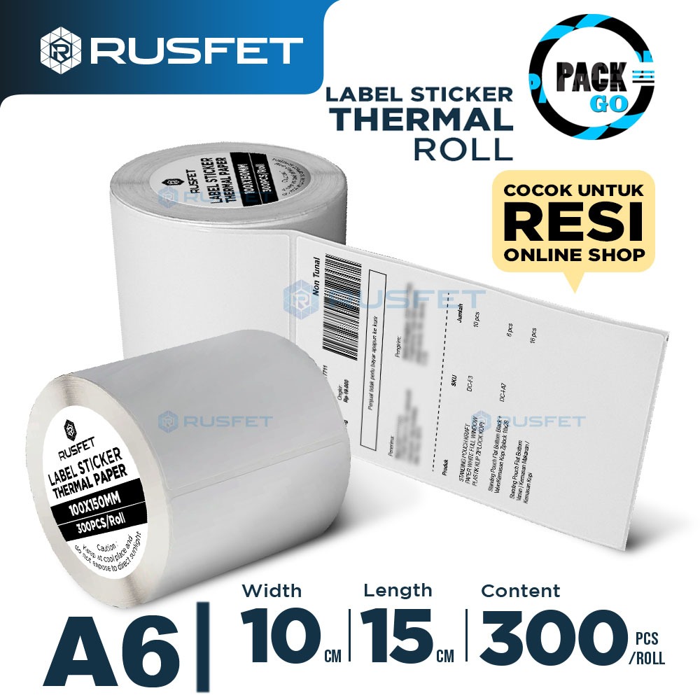 

Label THERMAL Paper RUSFET A6 isi 300Pc | Kertas Stiker Resi Barcode Label Struck Roll 100x150