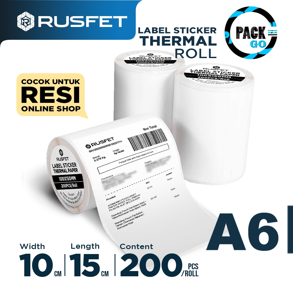 

Label THERMAL Paper RUSFET A6 isi 200Pc | Kertas Stiker Resi Barcode Label Struck Roll 100x150