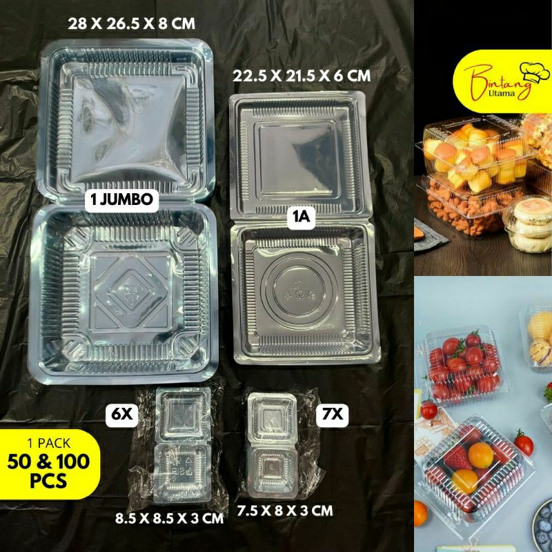 [Isi 50 + 100pcs] Mika Plastik Kotak / Mika Kue Plastik / Mika 1 Jumbo / Mika 1A MIKA BOLU
