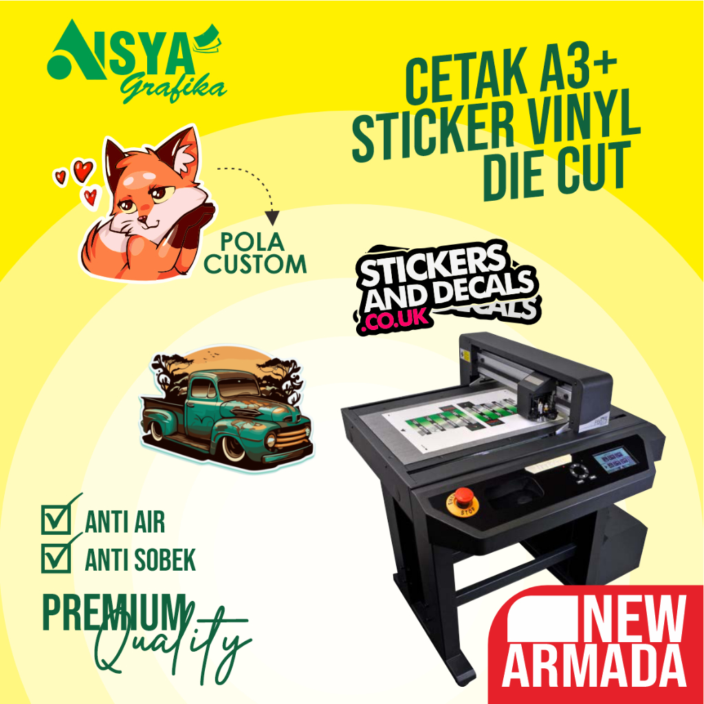 

CETAK A3+ STIKER VINYL CUTTING PUTUS DIE CUT | STIKER TRANSPARAN DIE CUT stiker anti air