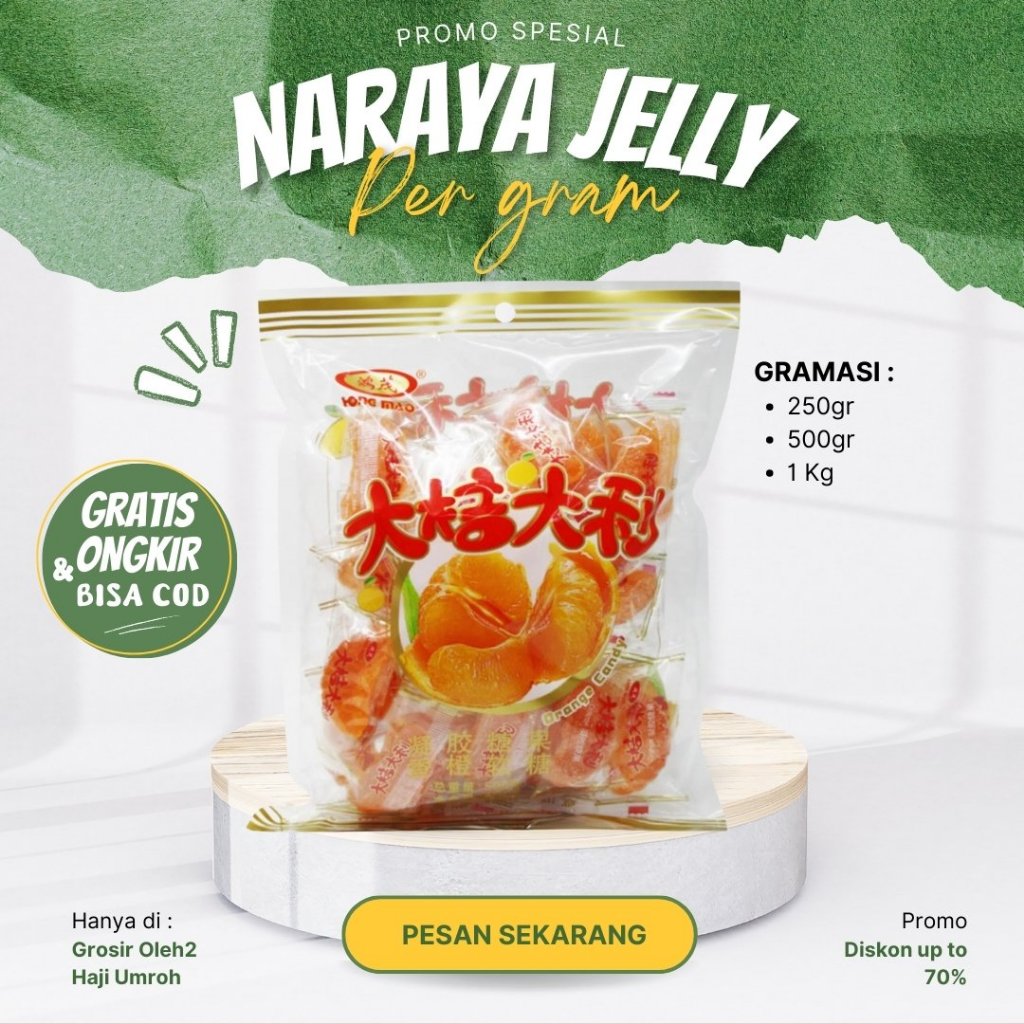 

Naraya Candy Permen Jelly Permen Lunak Rasa Jeruk Mandarin 1 kg Halal oleh oleh Haji dan umroh