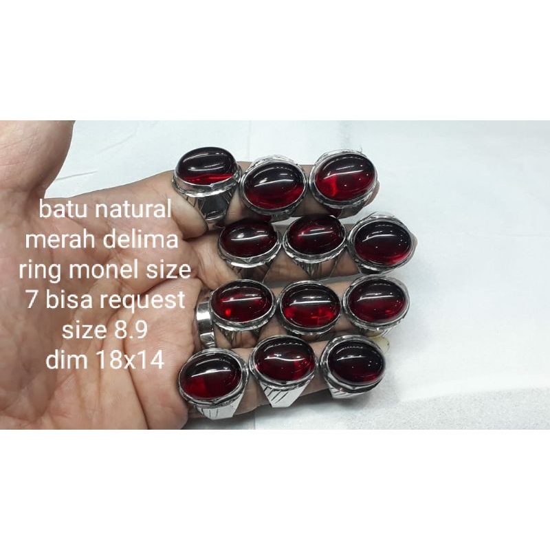 Cincin batu natural merah delima