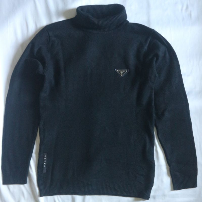 PRADA Turteneck S Black Knit Black Hitam Knitwear Sweater Sweatshirt Crewneck Rajut Wool Jaket