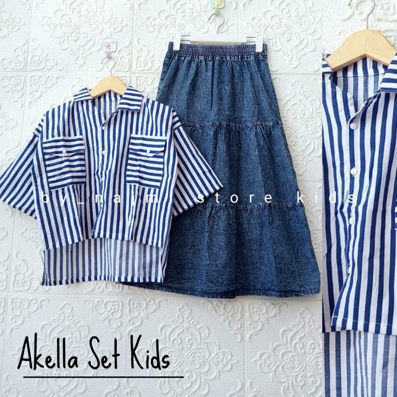 satu set crop salur dan skirt jeans anak