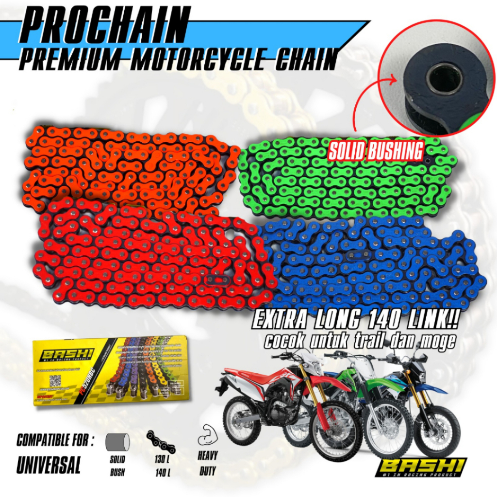 Rantai Racing Bashi Klx Crf Multi Colour 428H-140L 520H-140L Klx Dtracker Crf