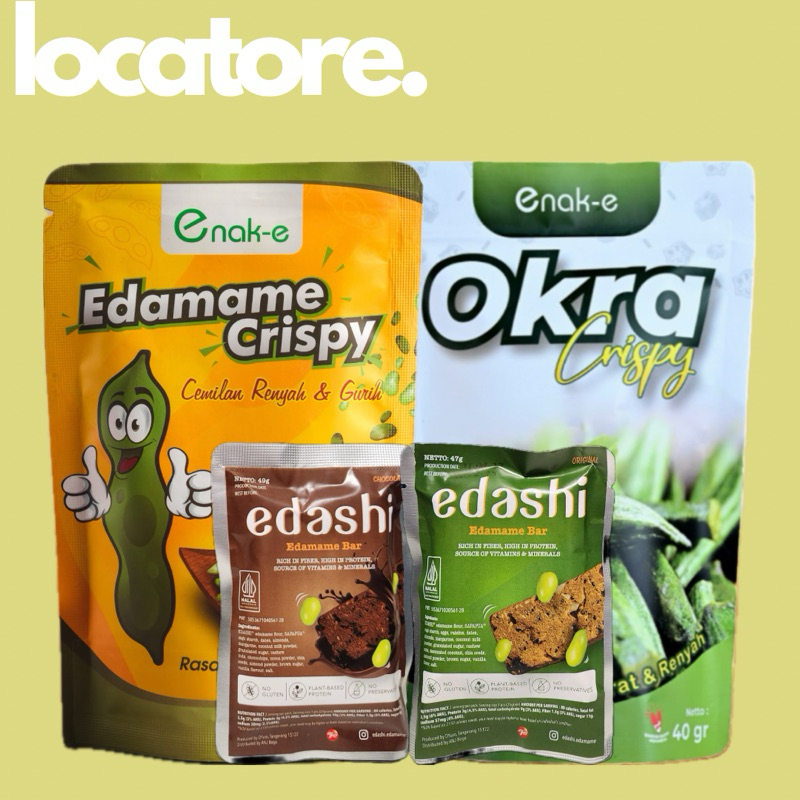 

Bundling 1 Edamame Crispy, 1 Okra Crispy, dan 2 Edamame Protein Bar