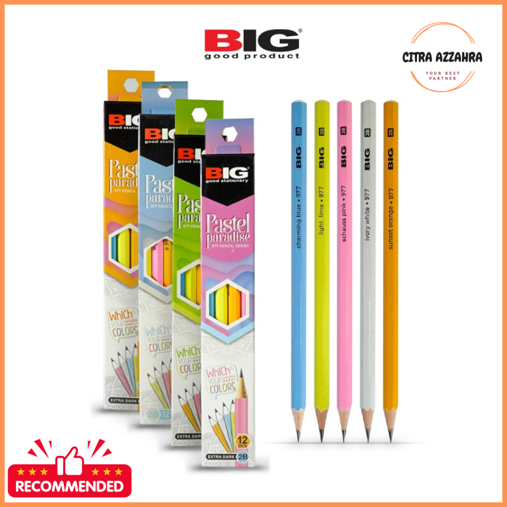 

ISI 12 Pcs BIG Pensil 2B Pastel Paradise Warna Elegan Graphite Pencil Extra Dark PS-977