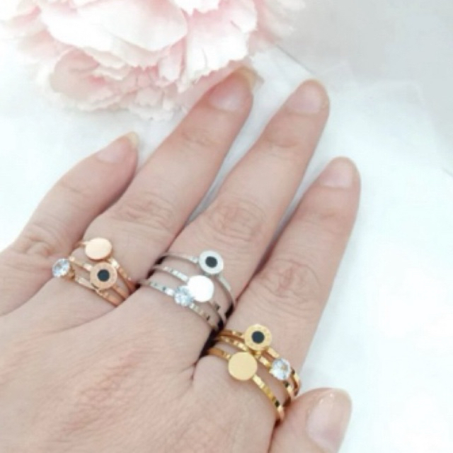 Cincin Set 3 Romawi Hitam Cincin Titanium Wanita 3 in 1
