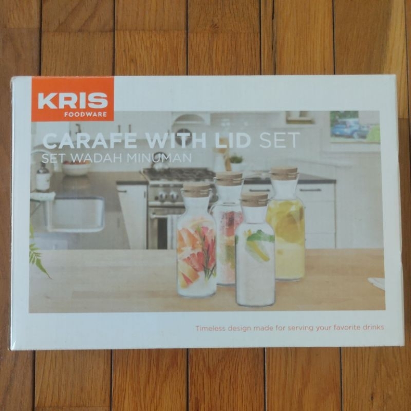 Kris Foodware Carafe with LID SET / set wadah minuman isi 4botol kaca / botol minum kaca