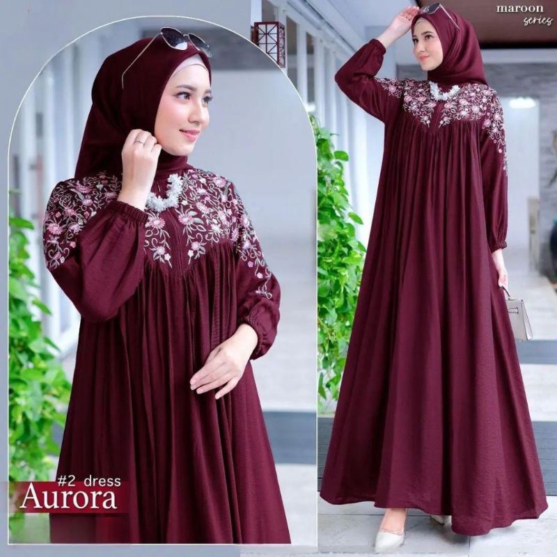 AURORA DRESS GAMIS ABAYA BORDIR TERBARU MOTIF BUNGA ABAYA HITAM GAMIS BLUE DENIM PUTIH