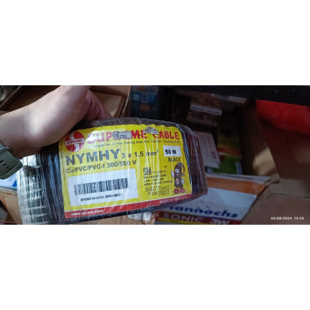 SUPREME KABEL NYMHY 3 x 1,5 mm 50 Meter, Kabel Supreme NYMHY ukuran 50 Meter 3x1,5mm