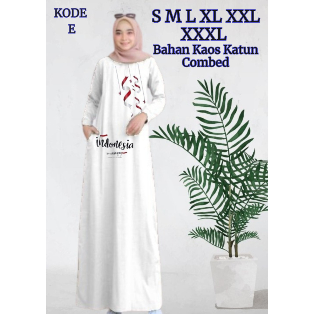 Gamis Kaos 17 Agustus Merah Putih Dress BO Kaos Katun Combed S M L XL XXL XXXL Baju Gamis Wanita Ter