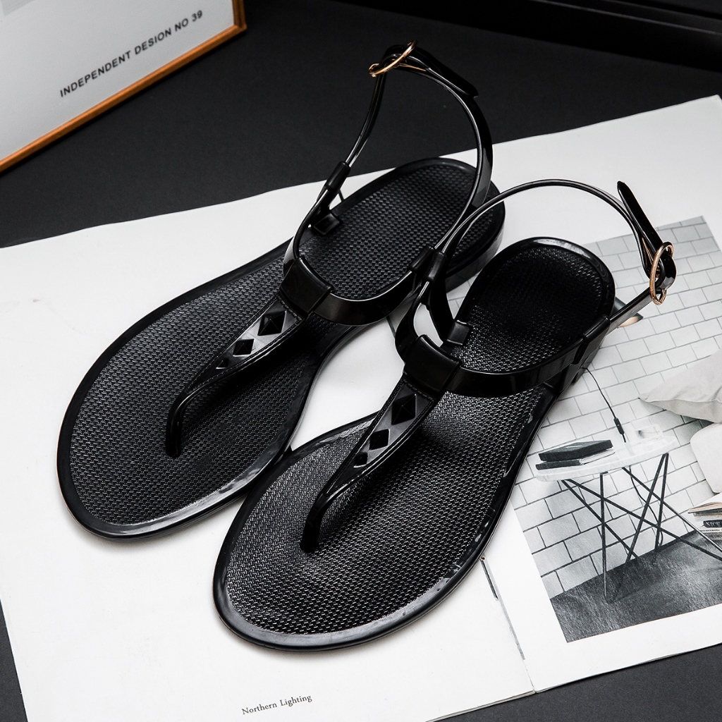 KOMIN Sandal Wanita Impor Mode Korea, Sandal Jepit Wanita, Sandal Bertali, Sandal Pantai Thong Datar