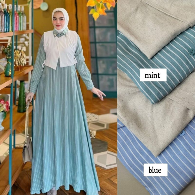 Gamis 2in1 rompi katun mix linen