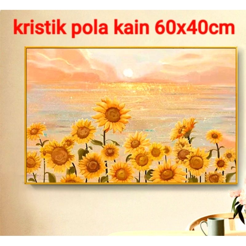 DIY PAKET KRISTIK BUNGA MATAHARI SUNFLOWER FULL POLA KAIN CROSS STITCH kit