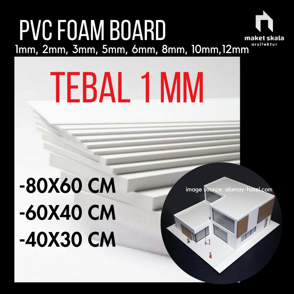 

PVC Foam Board 1 mm 80x60 , 60x40 , 40x 30 cm PVC Board Dinding Maket Miniatur