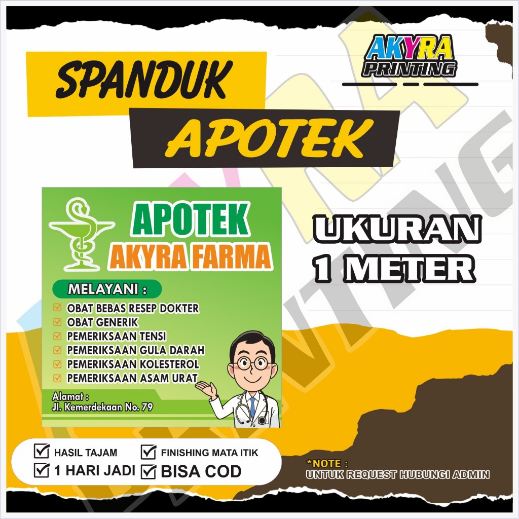 [ Bebas Custom Desan ] Cetak Spanduk Apotek, Toko Obat Kosmetik - 1 Hari Jadi