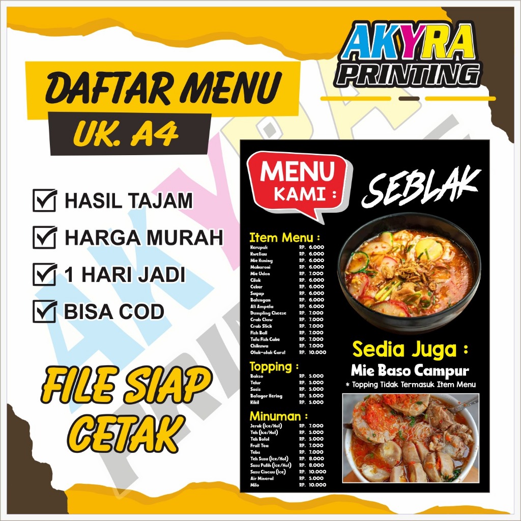 

Cetak Daftar Menu Ukuran A4 & A3+ - Kertas Artcarton Cetak Berkualitas Tinggi