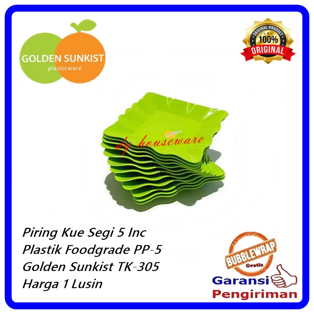12Pcs 1 Lusin Piring Kue Segi 13.5Cm Piring Segi Kecil Golden Sunkist TK-305 ( Harga 1 Lusin )